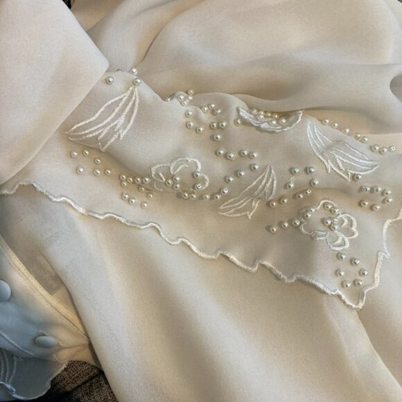 Laura Jayne Collection Cream Long Sleeve Blouse Beaded Shoulder Details Pleated - Picture 10 of 14